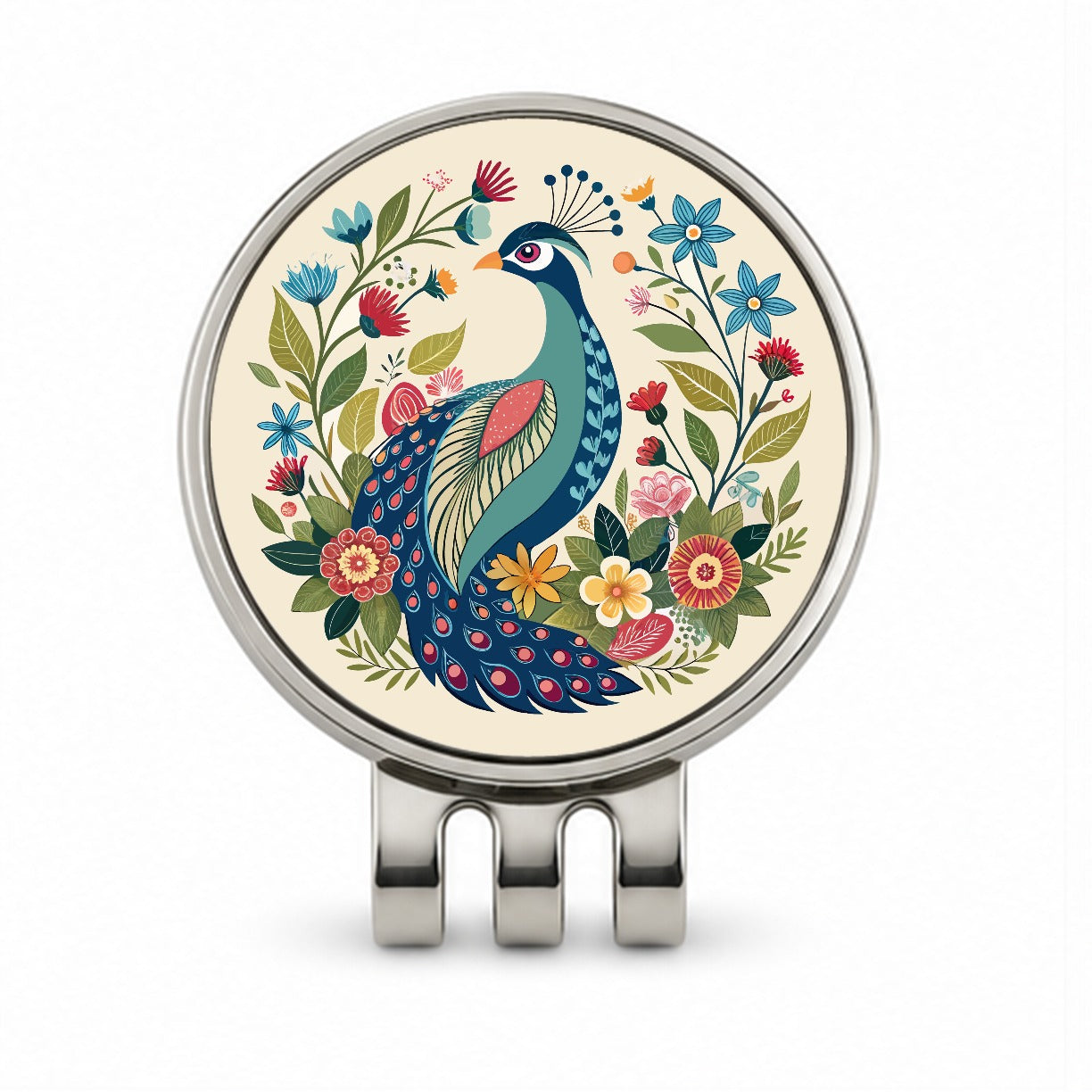 Peacock Floral Flowers Golf Hat Clip with Ball Marker