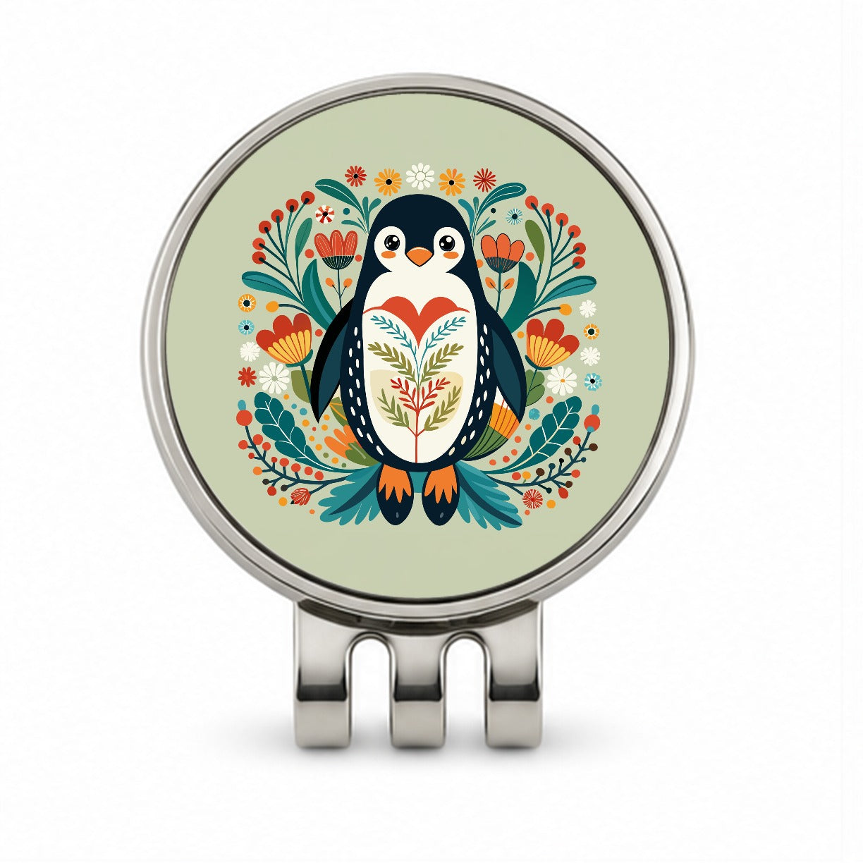 Penguin Floral Flowers Golf Hat Clip with Ball Marker