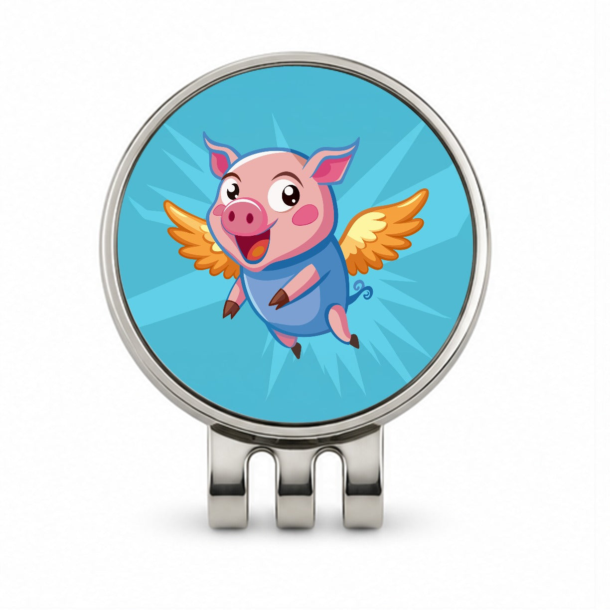 Pig Flying Silly Funny Golf Hat Clip with Ball Marker