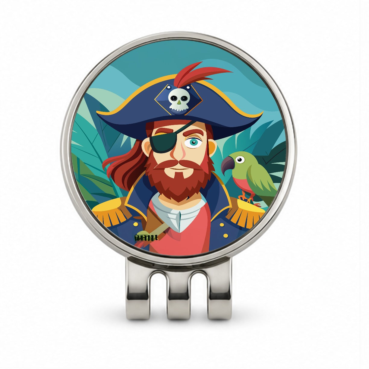 Pirate with Eye Patch and Parrot Golf Hat Clip with Ball Marker