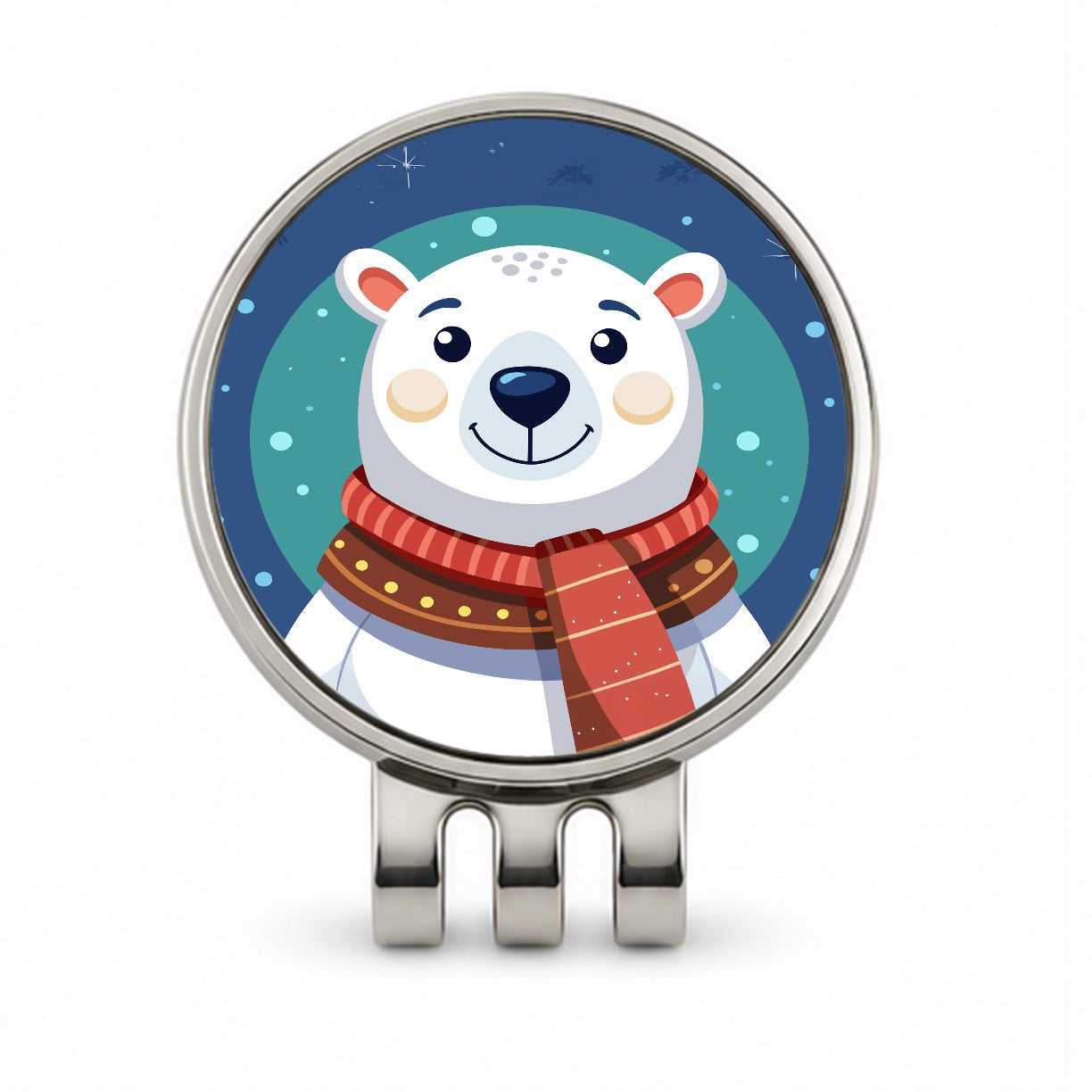 Polar Bear Wearing Winter Scarf Golf Hat Clip with Ball Marker
