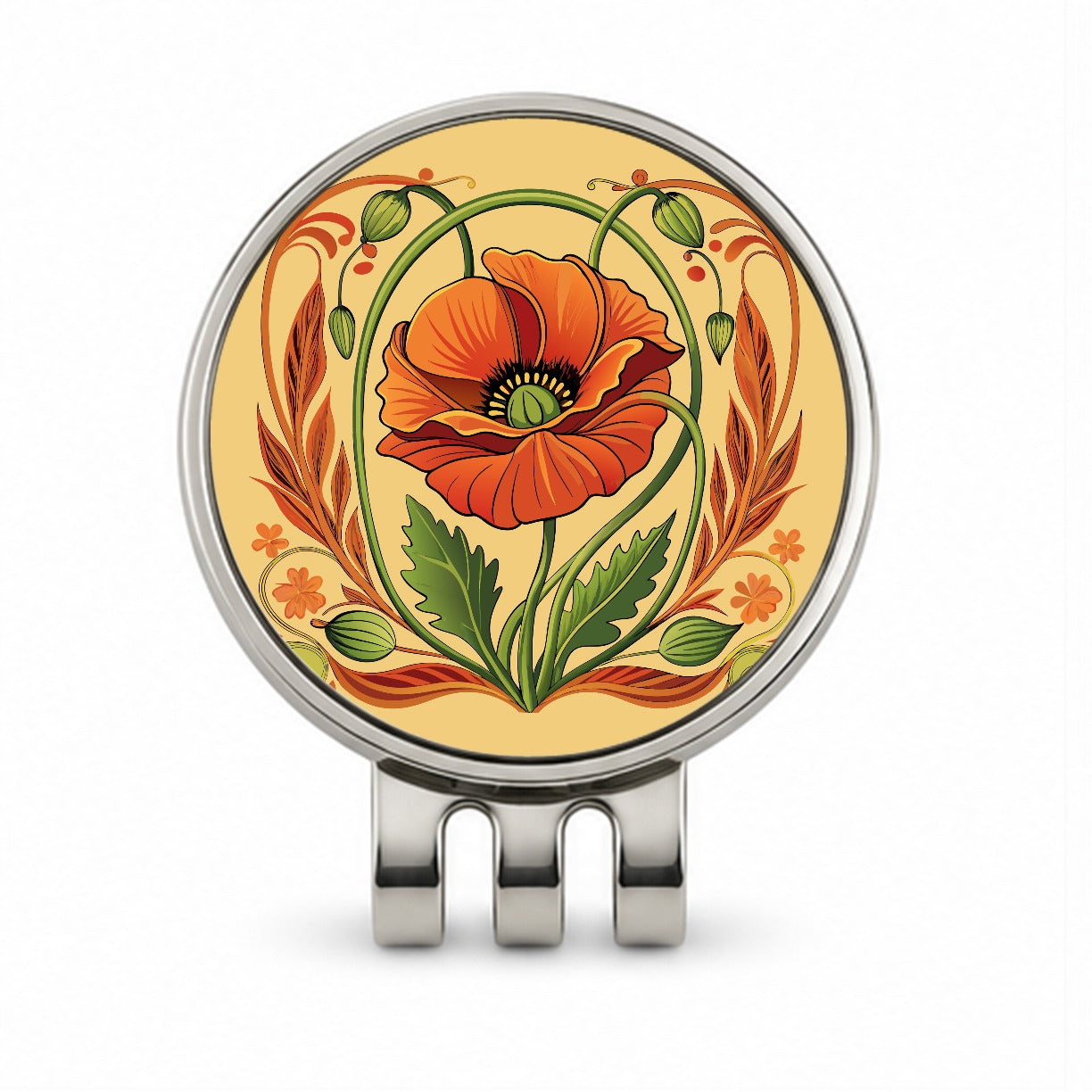 Poppy Poppies Floral Art Nouveau Flowers Elegant Golf Hat Clip with Ball Marker
