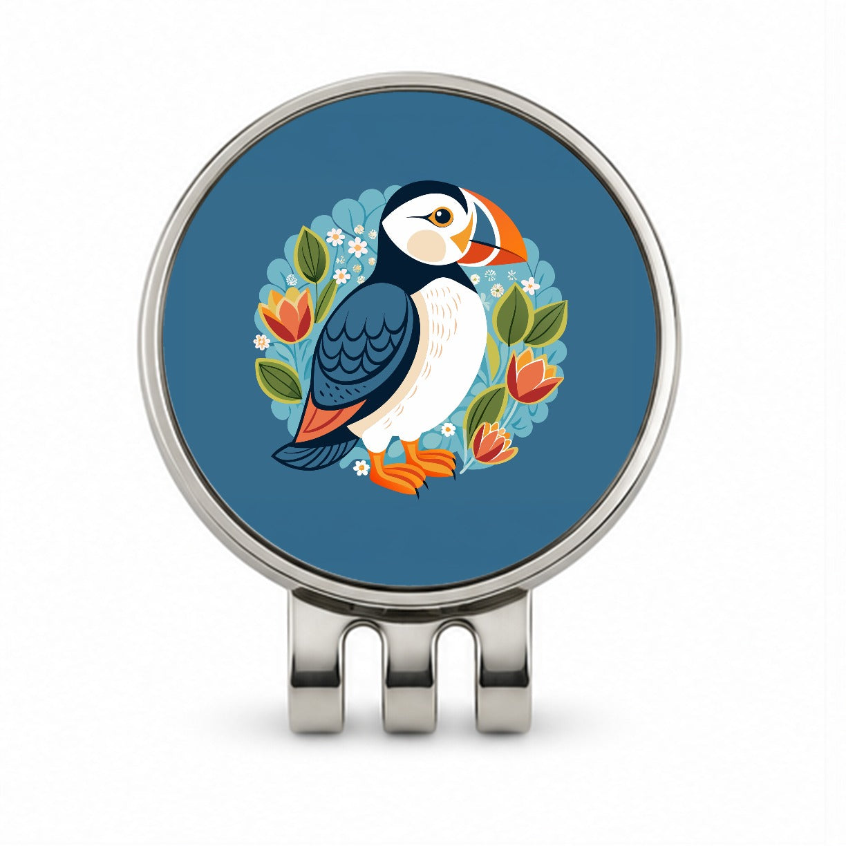 Puffin Bird Floral Flowers Golf Hat Clip with Ball Marker