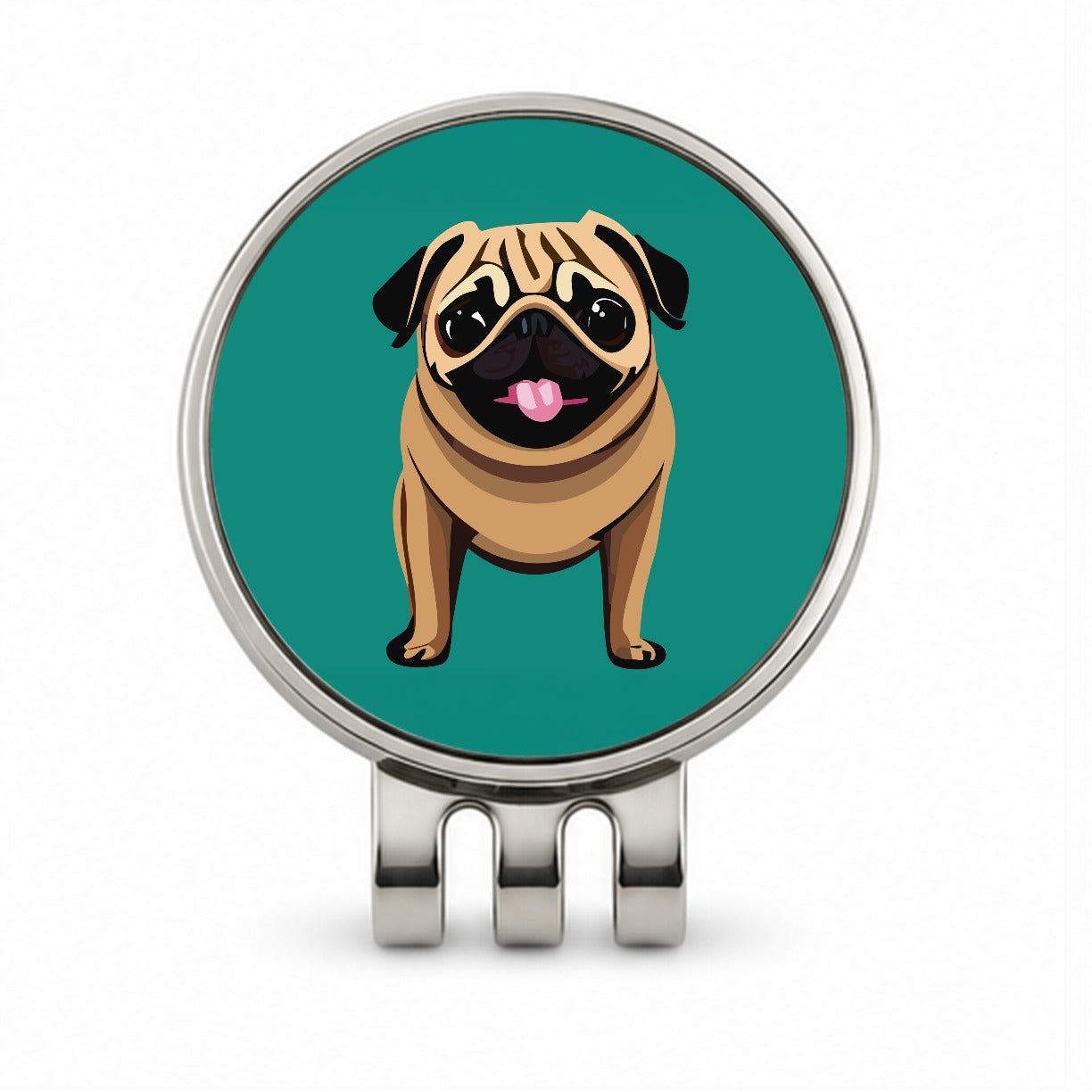 Pug Sticking Out Tongue Dog Golf Hat Clip with Ball Marker