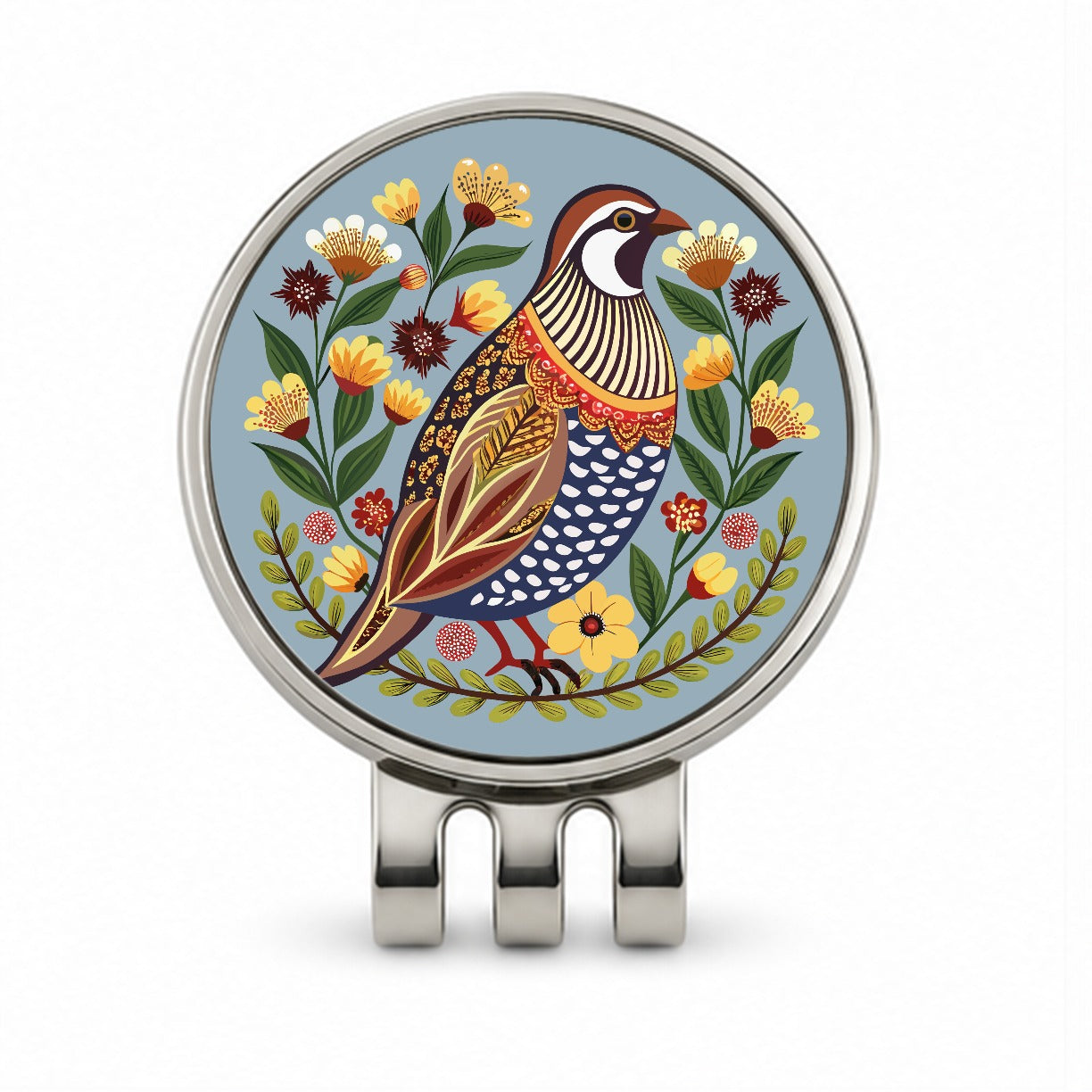 Quail Bird Floral Flowers Golf Hat Clip with Ball Marker