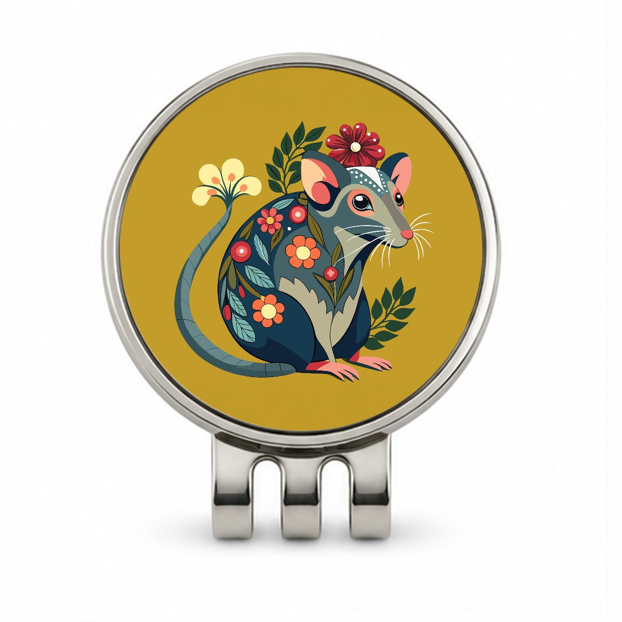 Rat Floral Flowers Golf Hat Clip with Ball Marker