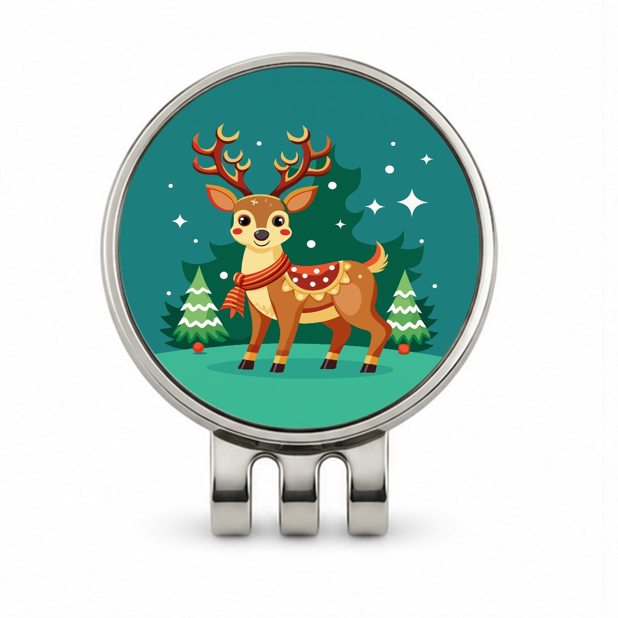 Reindeer Wearing Scarf Christmas Cute Golf Hat Clip with Ball Marker