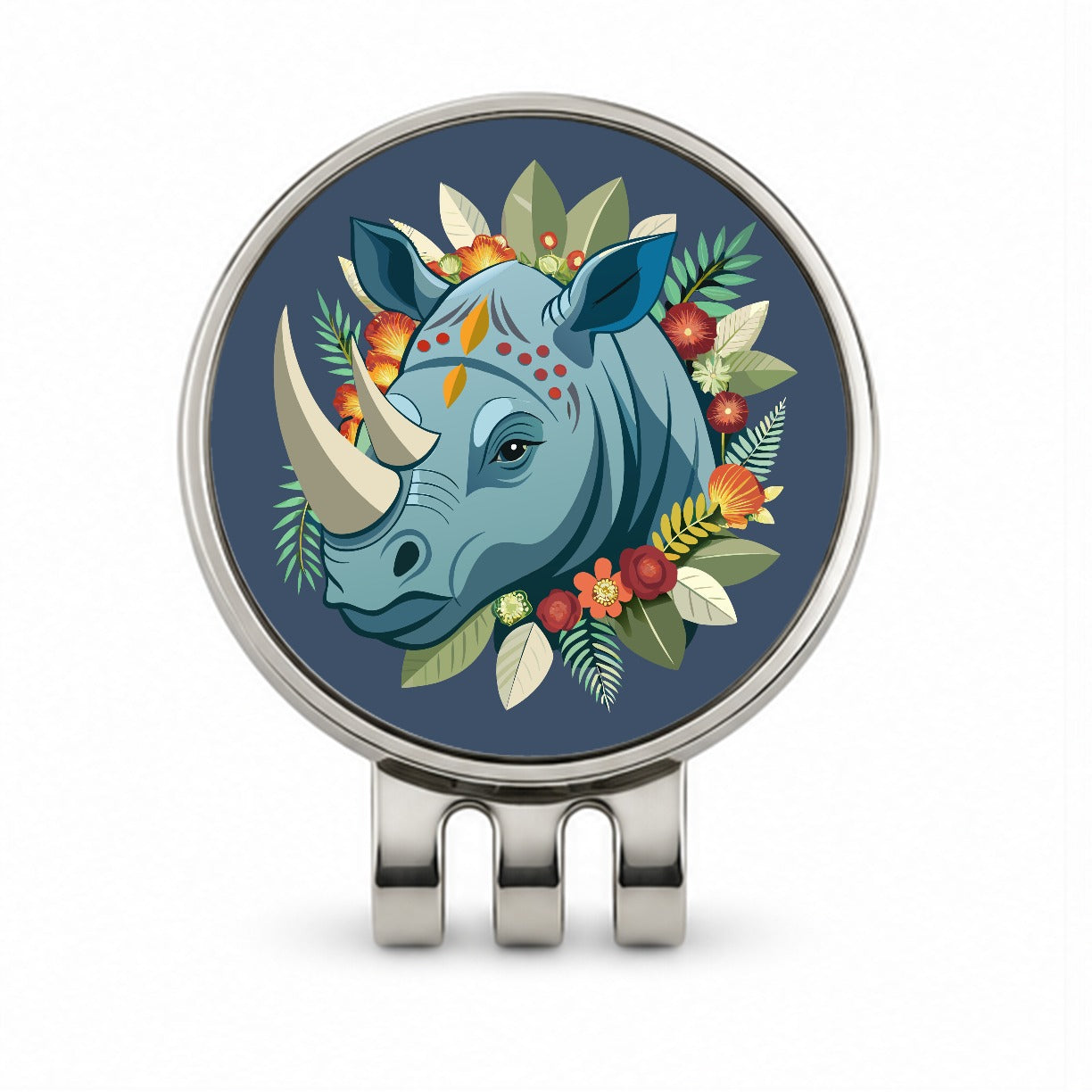 Rhinoceros Head Floral Flowers Golf Hat Clip with Ball Marker