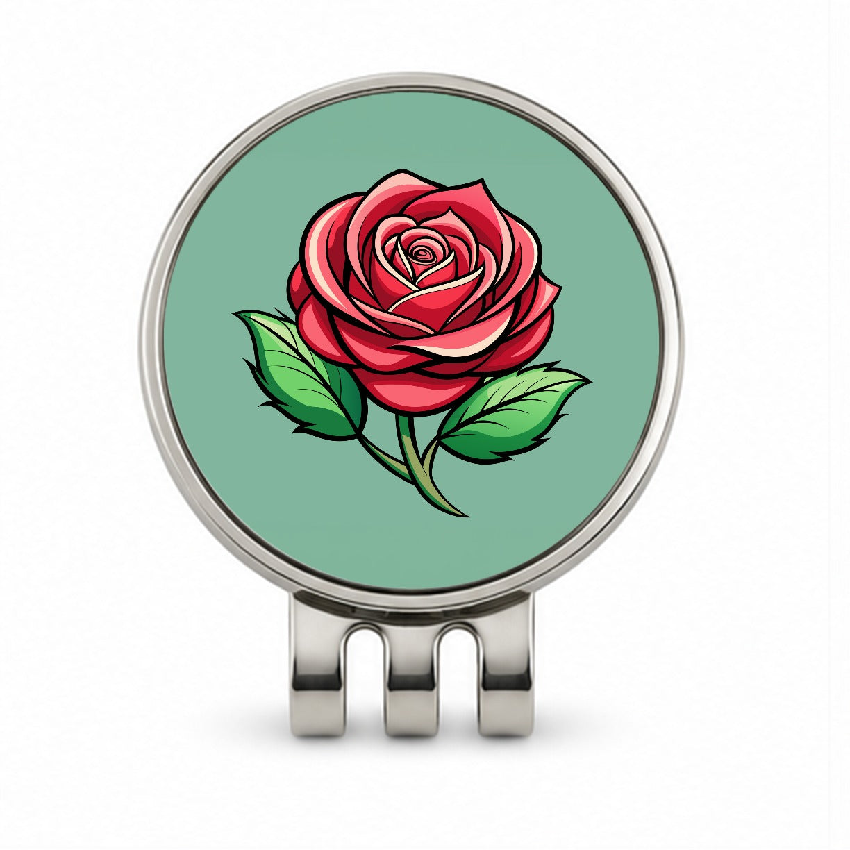 Rose Flower Bud Red Golf Hat Clip with Ball Marker