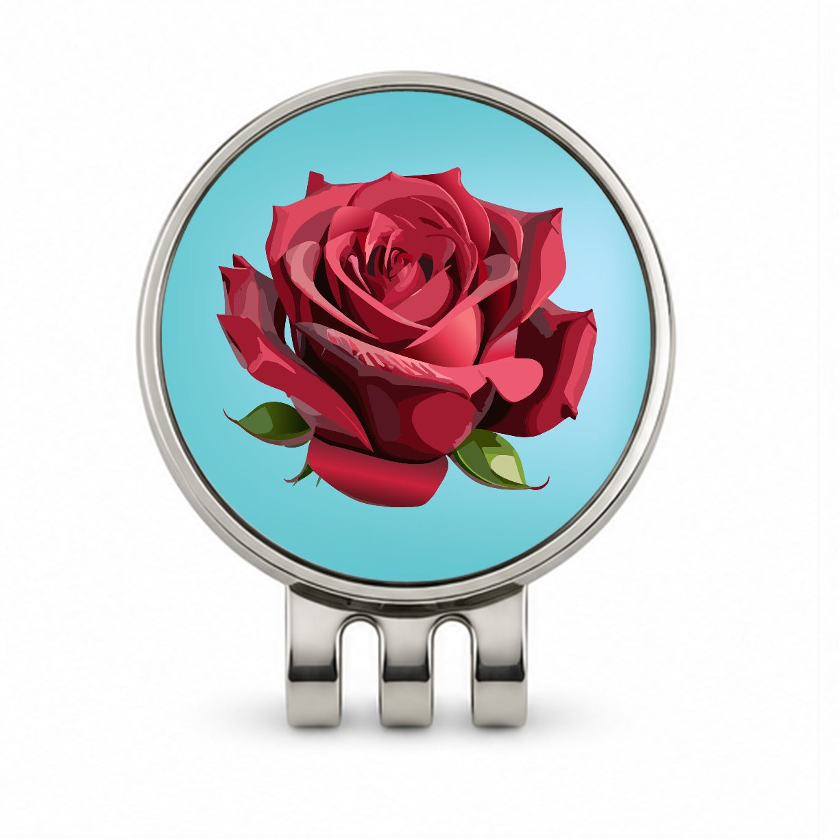 Rose Red Flower Golf Hat Clip with Ball Marker