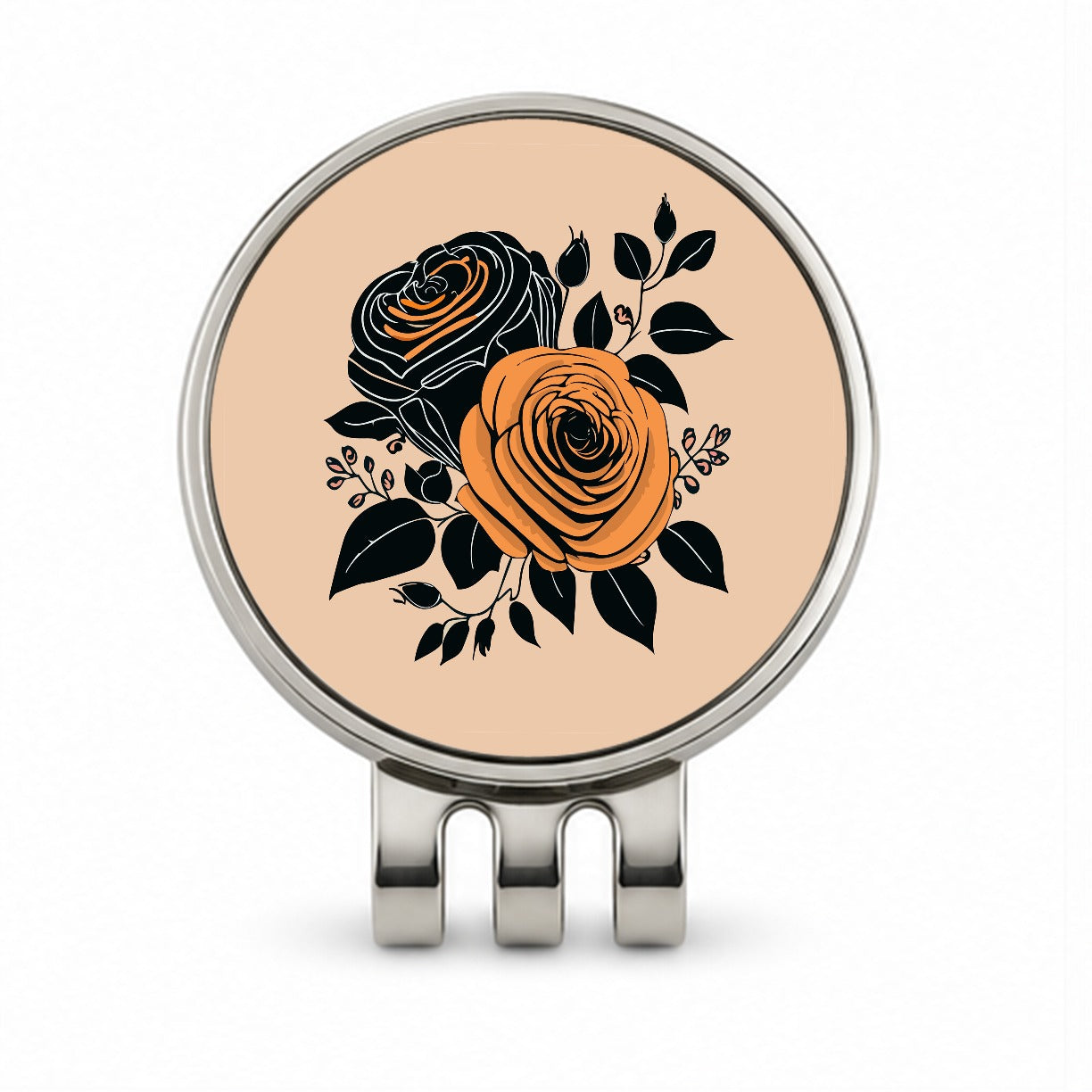 Roses Black Orange Fall Autumn Thanksgiving Halloween Motif Golf Hat Clip with Ball Marker