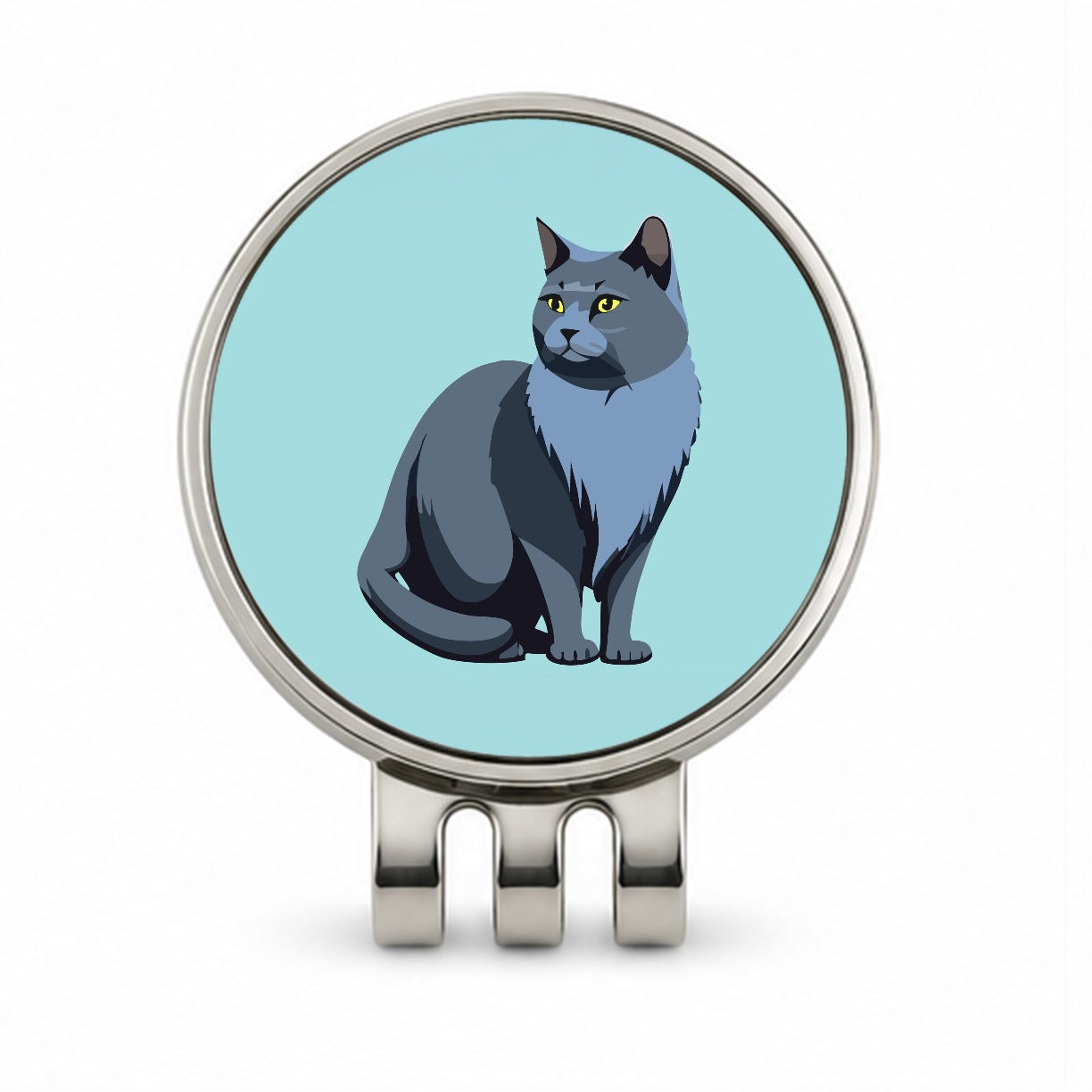 Russian Blue Cat Sitting Golf Hat Clip with Ball Marker