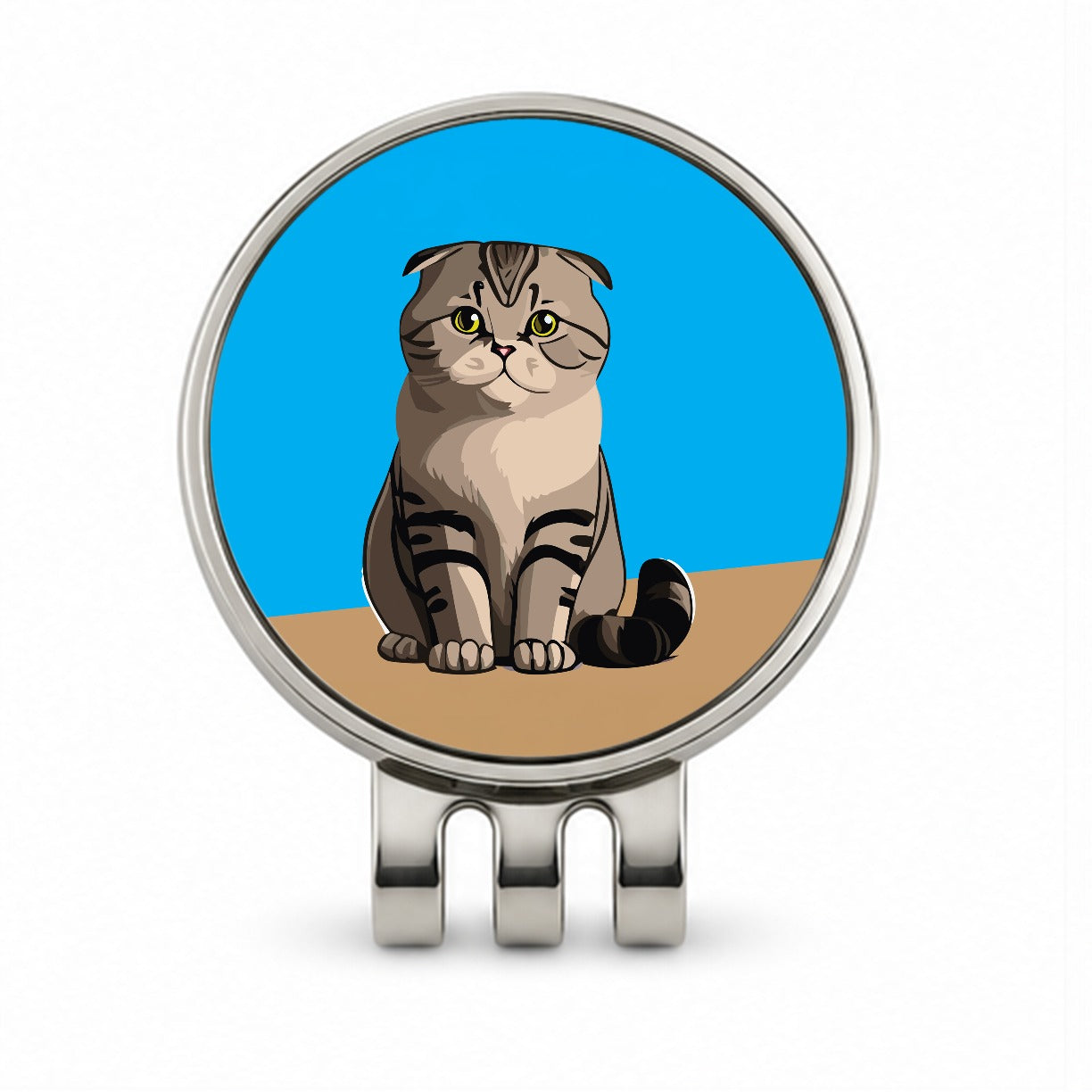 Scottish Fold Cat Sitting Golf Hat Clip with Ball Marker