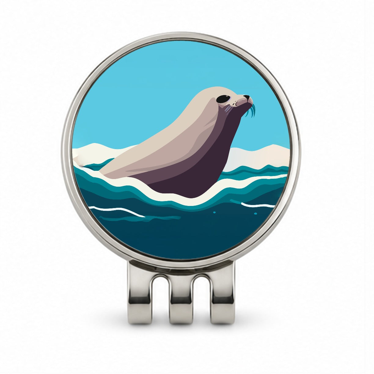 Seal Swimming in Ocean Sea Golf Hat Clip with Ball Marker