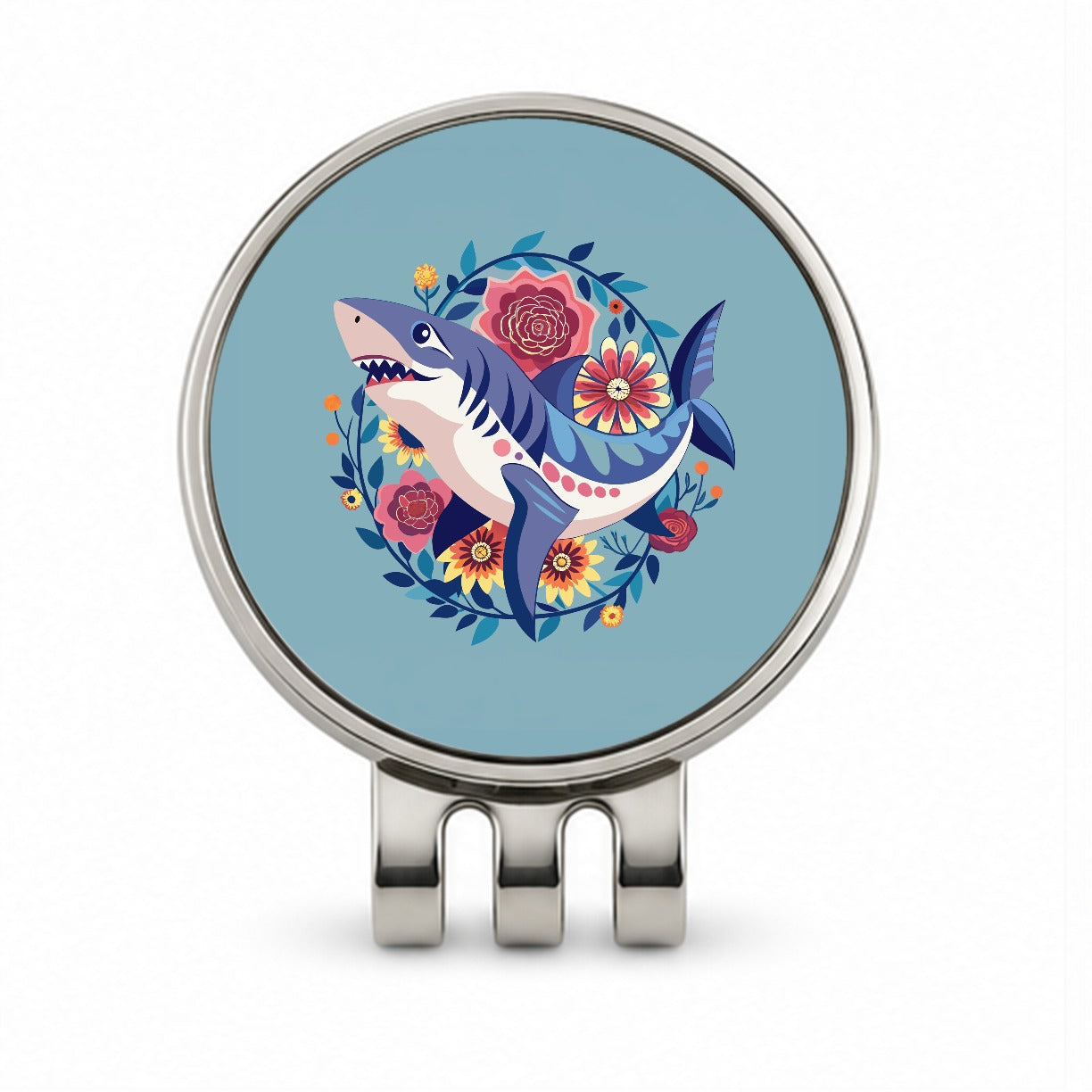 Shark Floral Flowers Golf Hat Clip with Ball Marker