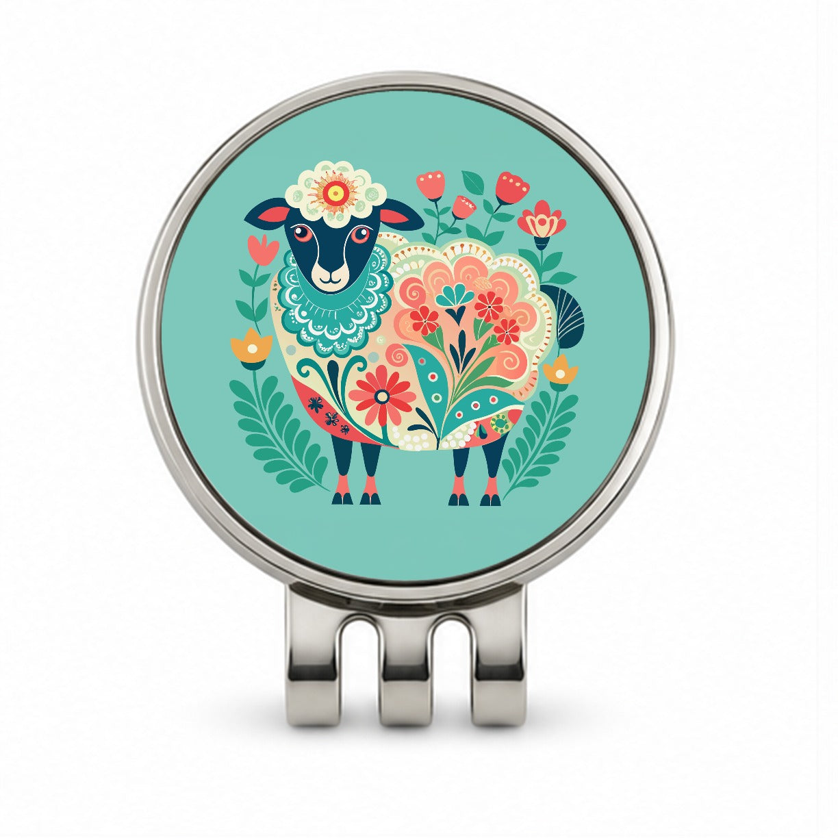 Sheep Floral Flowers Golf Hat Clip with Ball Marker