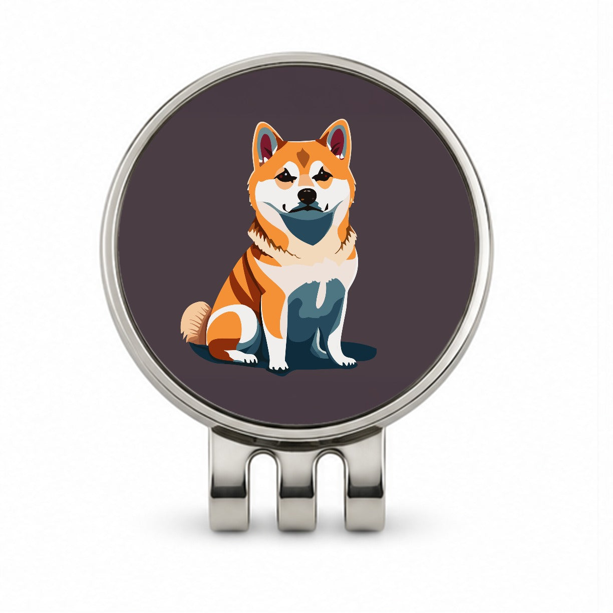 Shiba Inu Dog Sitting Golf Hat Clip with Ball Marker