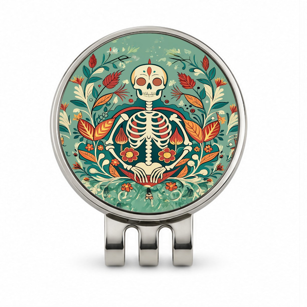 Skeleton Floral Art Nouveau Flowers Elegant Golf Hat Clip with Ball Marker