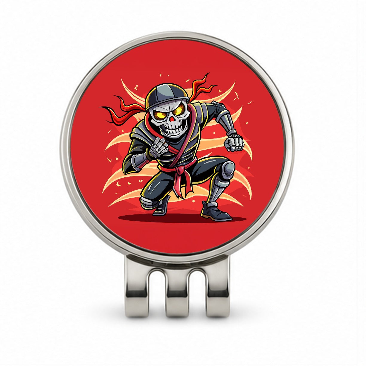 Skeleton Ninja Fighting Warrior Golf Hat Clip with Ball Marker