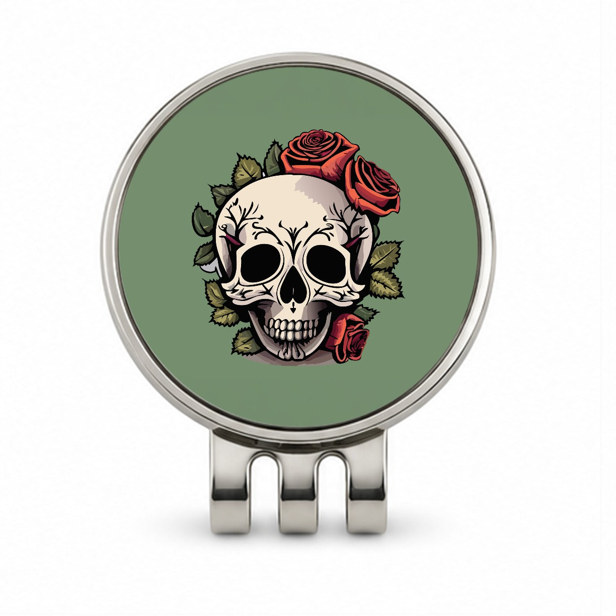 Skull and Roses Golf Hat Clip with Ball Marker