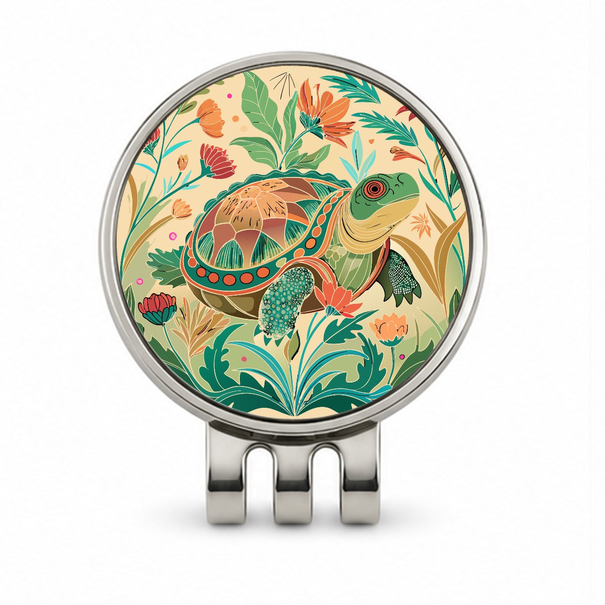 Snapping Turtle Botanical Art Nouveau Golf Hat Clip with Ball Marker
