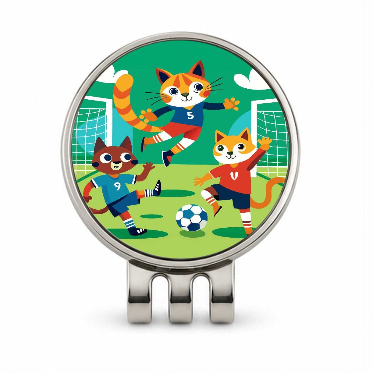 Soccer Cats Playing Ball Field Golf Hat Clip with Ball Marker