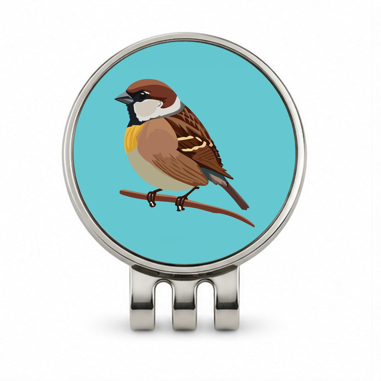 Sparrow Bird on Branch Golf Hat Clip with Ball Marker