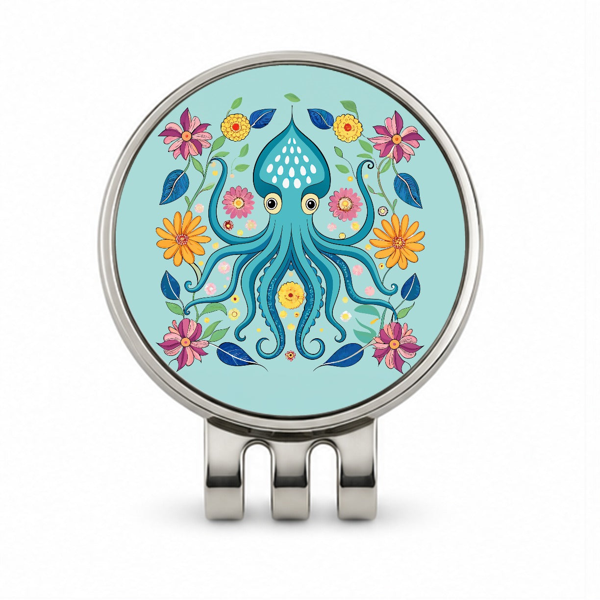 Squid Floral Flowers Golf Hat Clip with Ball Marker