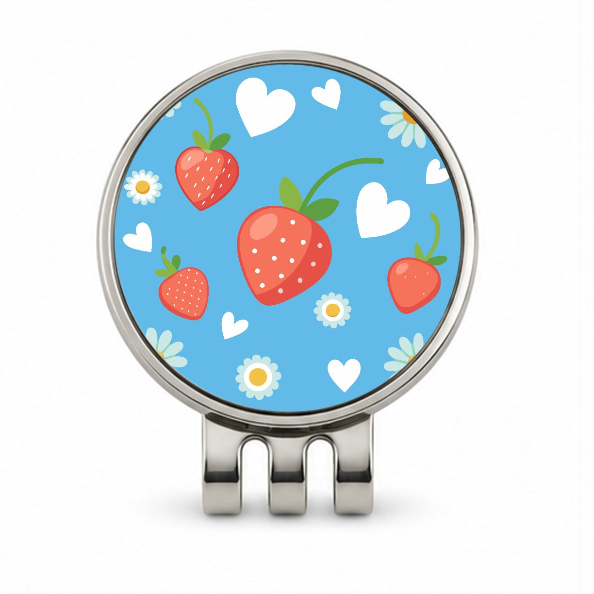 Strawberries Daisies Strawberry Daisy Hearts Golf Hat Clip with Ball Marker