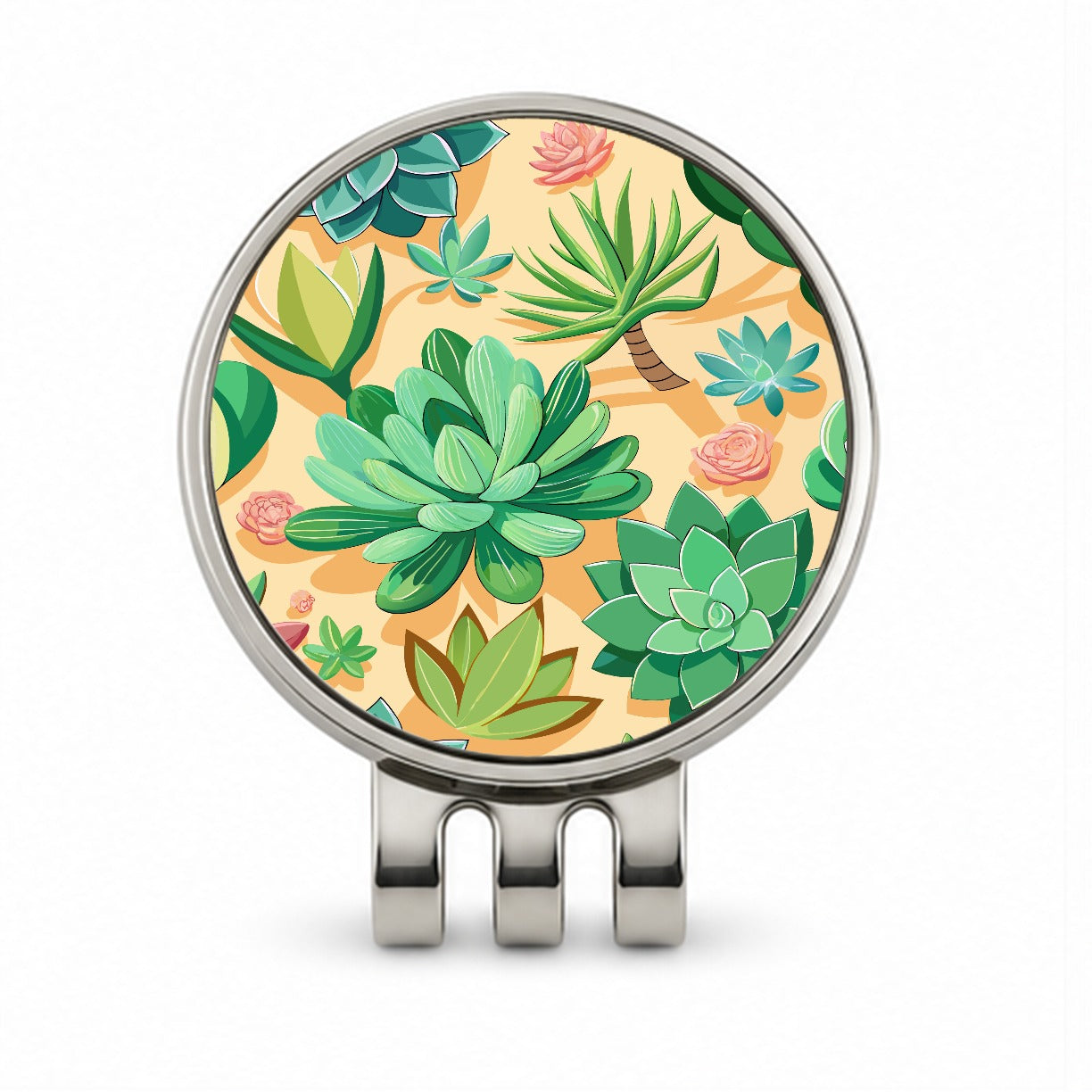 Succulents Scattered Pattern Golf Hat Clip with Ball Marker