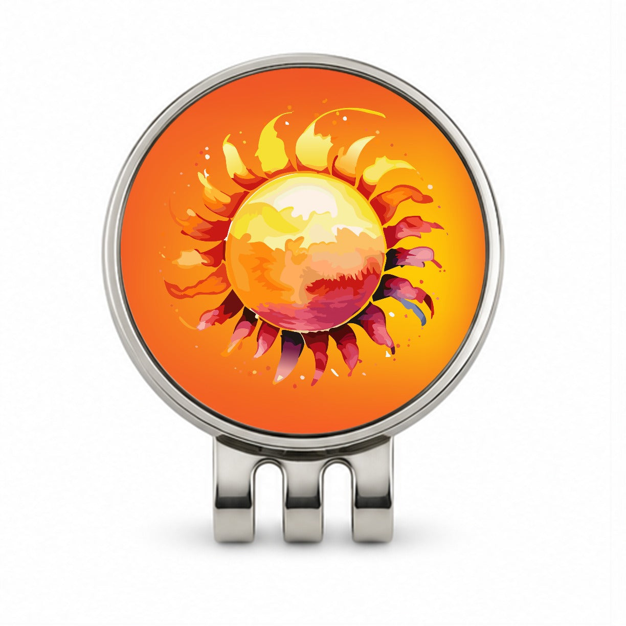 Sun Watercolor Artistic Golf Hat Clip with Ball Marker
