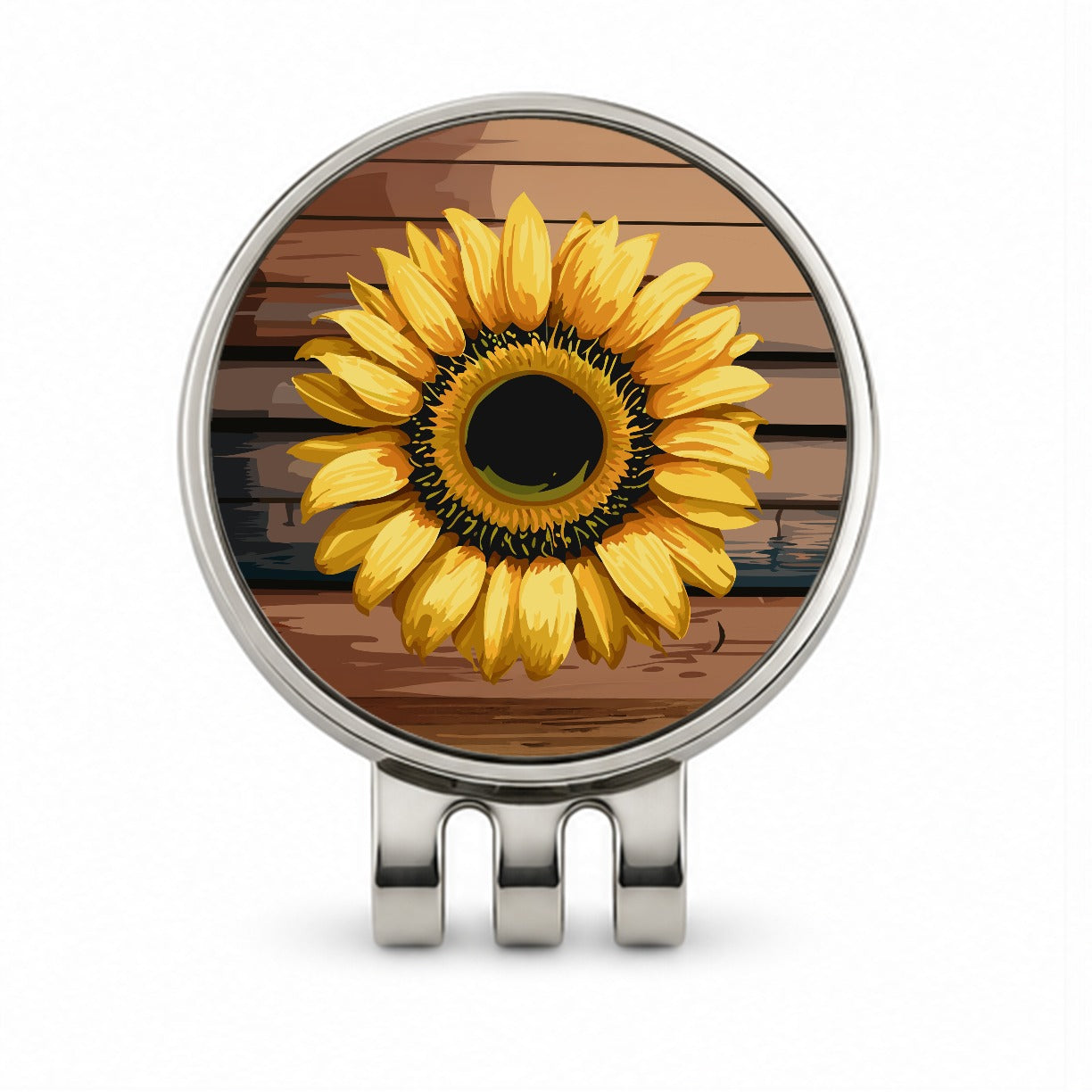 Sunflower Flower Vintage Barnwood Golf Hat Clip with Ball Marker