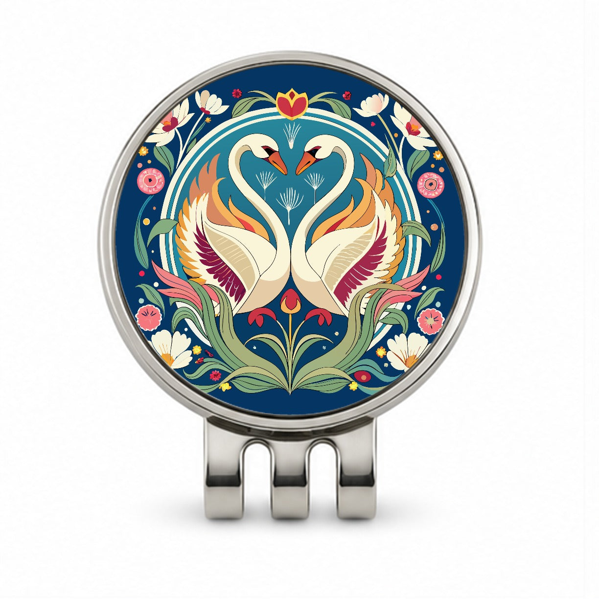Swans Floral Art Nouveau Flowers Elegant Golf Hat Clip with Ball Marker