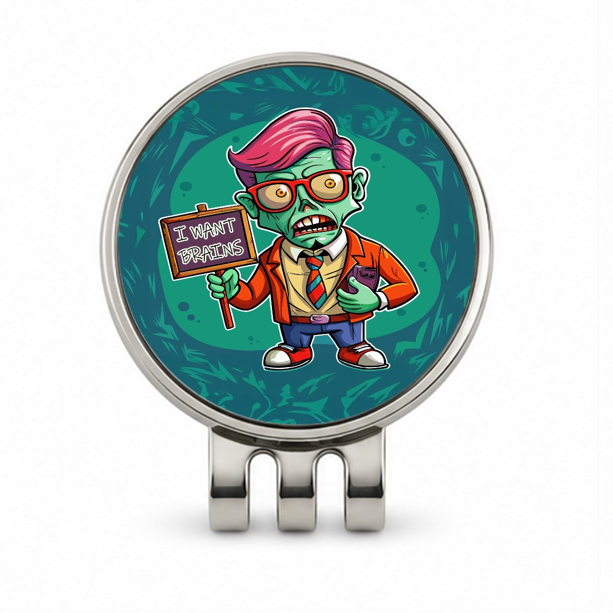 Teacher Zombie Man I Want Your Brains Golf Hat Clip with Ball Marker