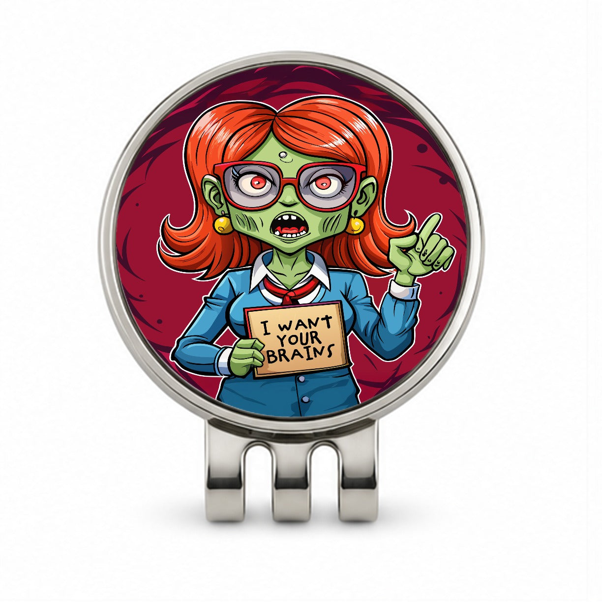 Teacher Zombie Woman I Want Your Brains Golf Hat Clip with Ball Marker