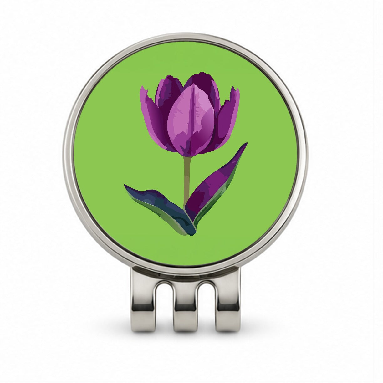 Tulip Flower Purple Watercolor Golf Hat Clip with Ball Marker