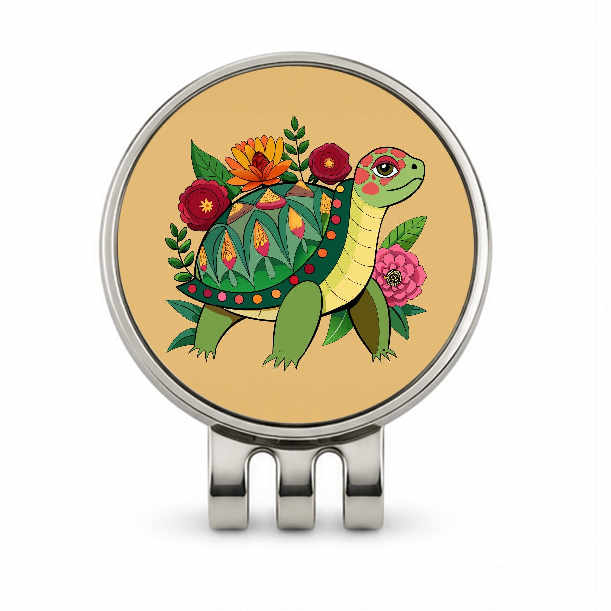 Turtle Floral Flowers Golf Hat Clip with Ball Marker