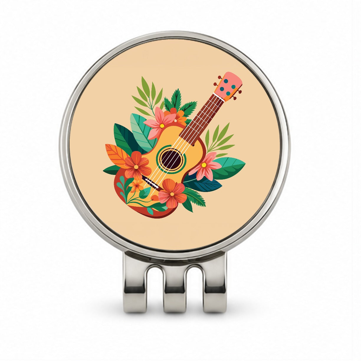 Ukulele Music Tropical Floral Motif Golf Hat Clip with Ball Marker