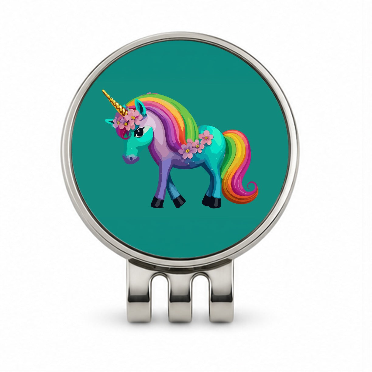 Unicorn Rainbow Standing Flowers Golf Hat Clip with Ball Marker