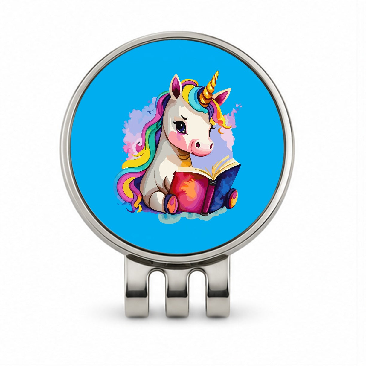Unicorn Reading Book Reader Golf Hat Clip with Ball Marker
