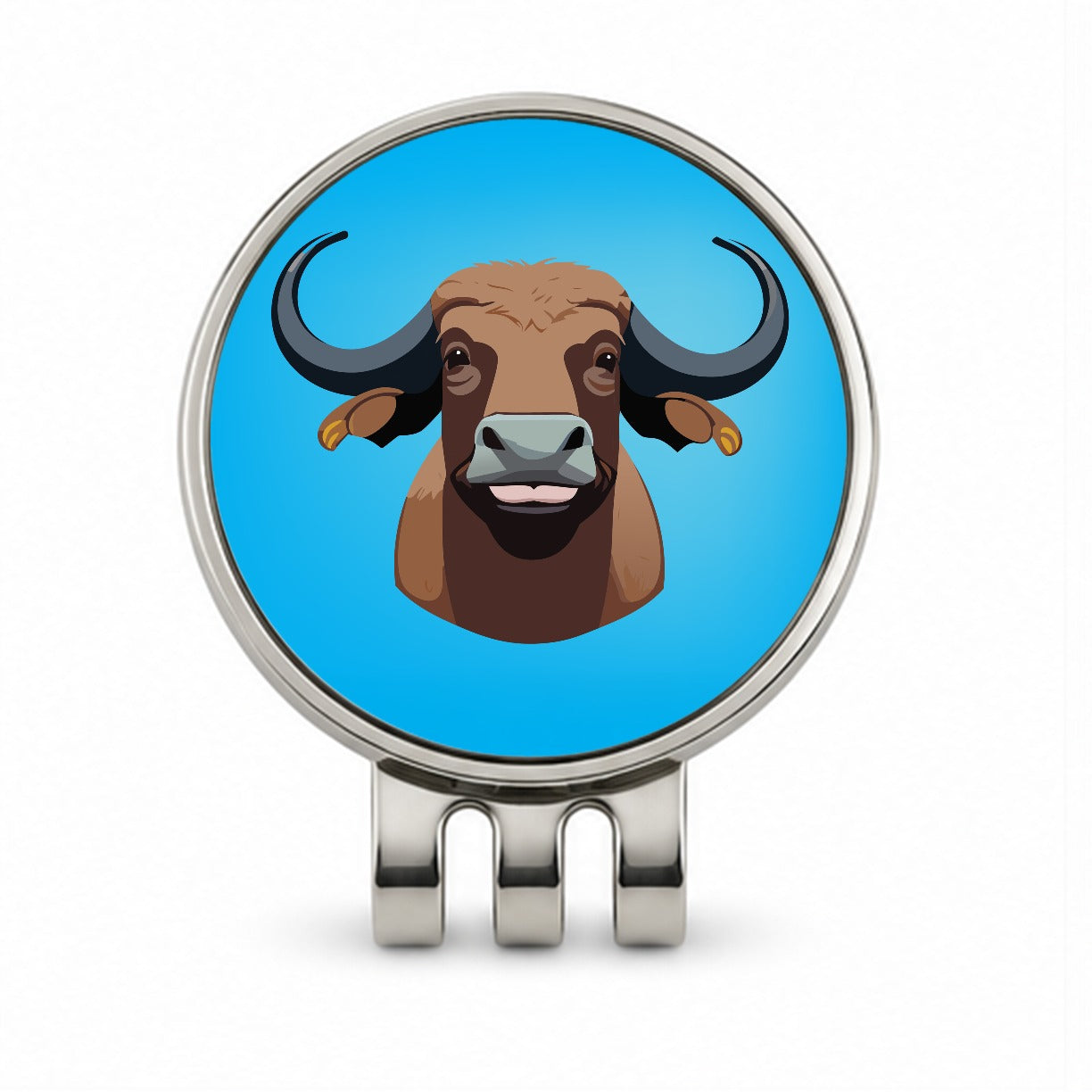 Water Buffalo Smiling Golf Hat Clip with Ball Marker