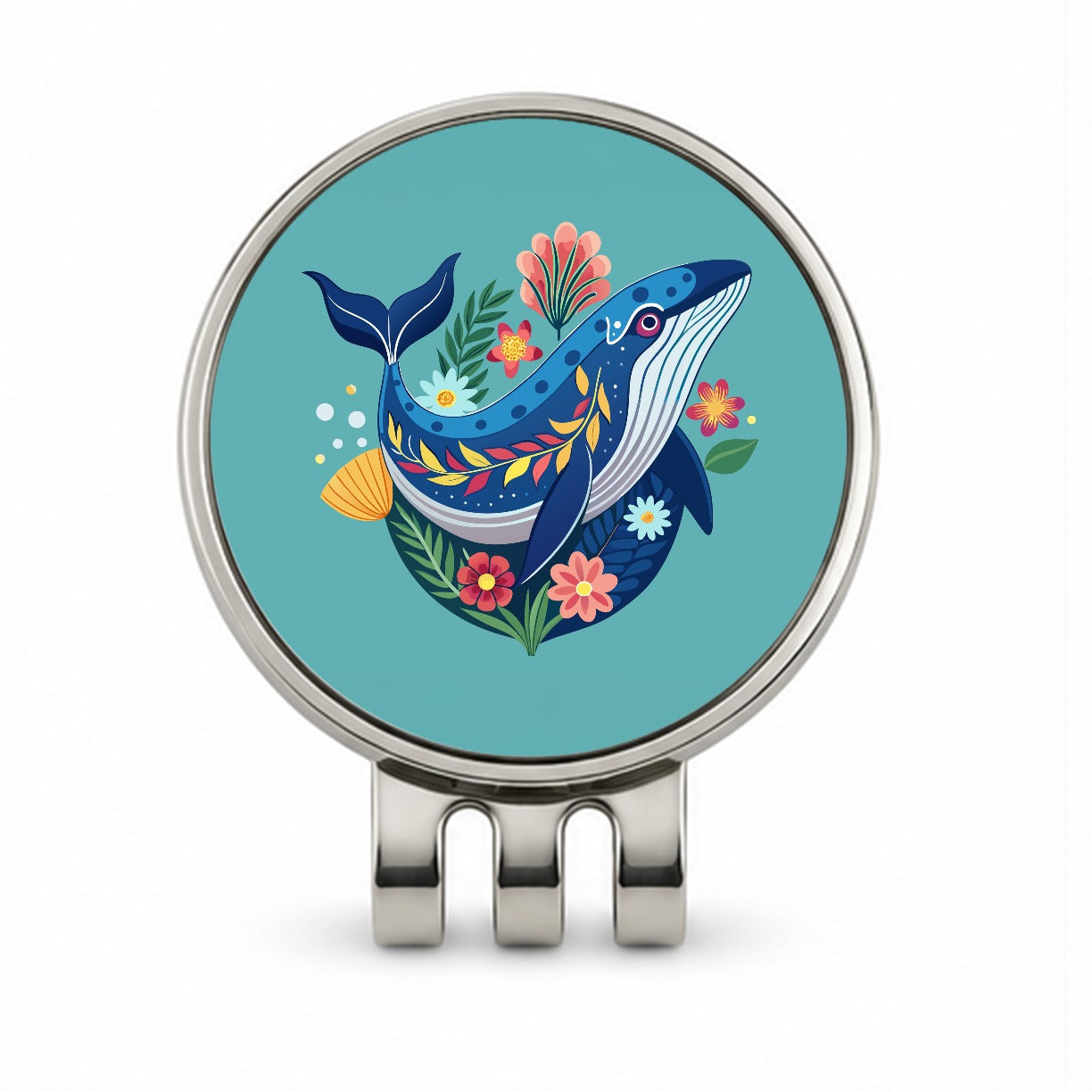 Whale Floral Flowers Golf Hat Clip with Ball Marker