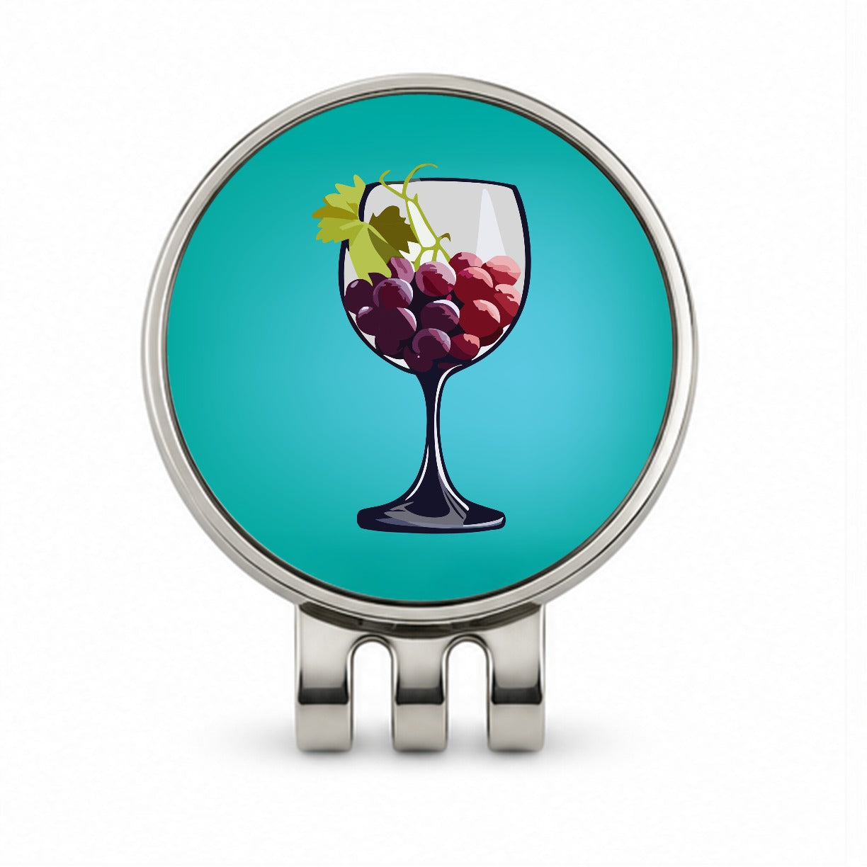 Wine Glass with Grapes Golf Hat Clip with Ball Marker