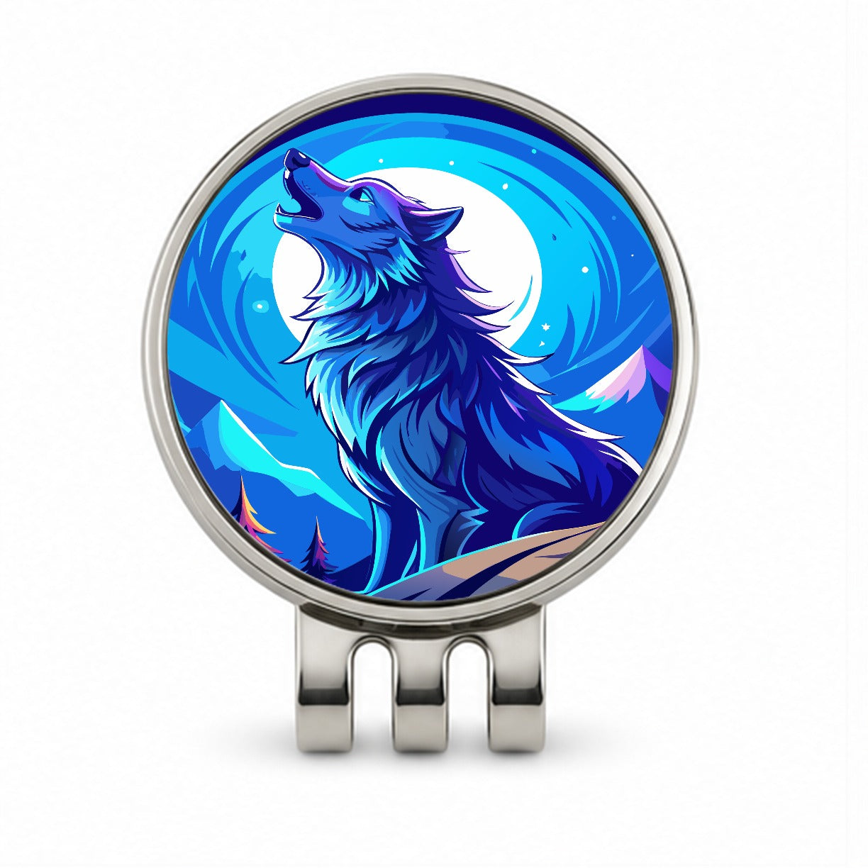 Wolf Howling at Blue Moon Golf Hat Clip with Ball Marker