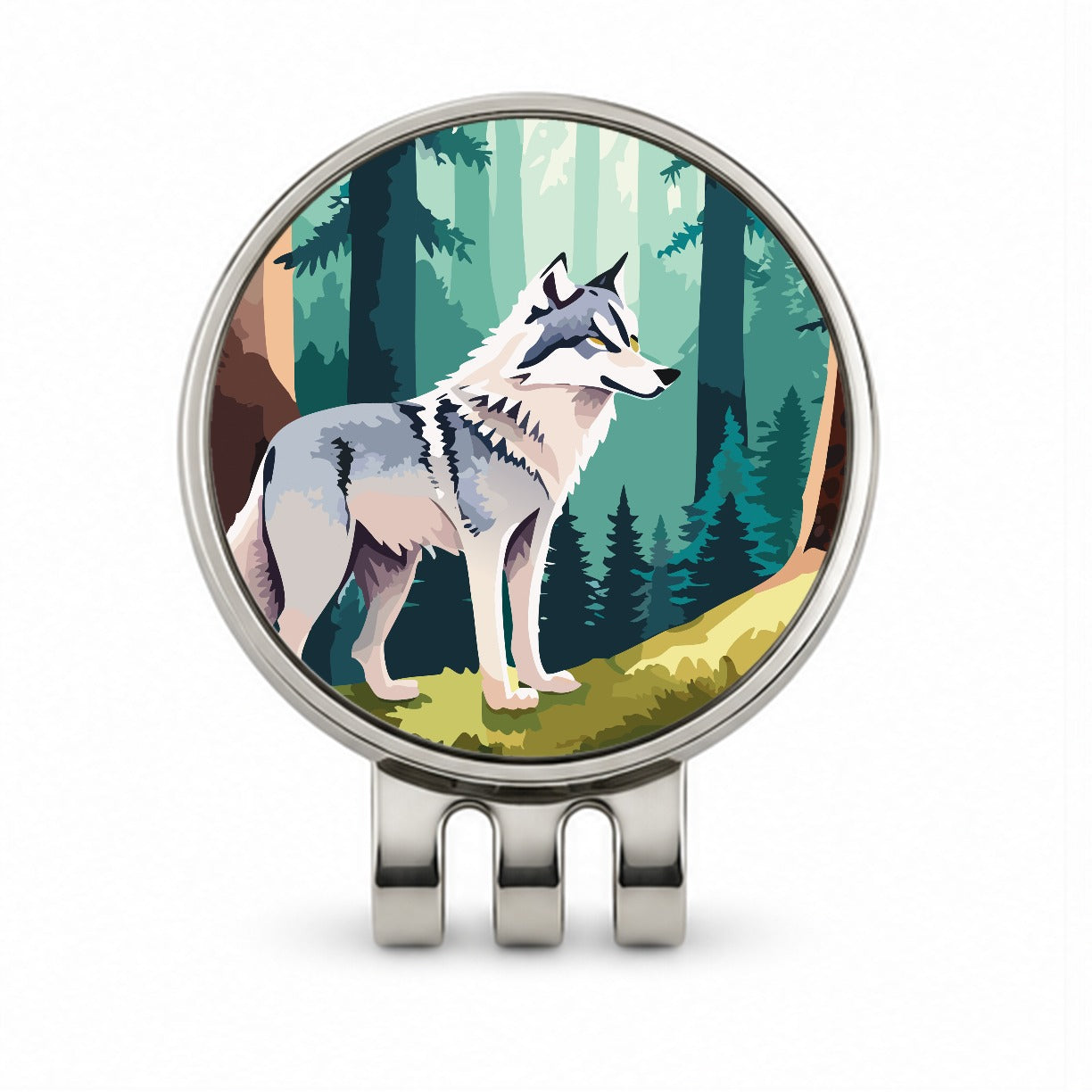 Wolf Standing Watercolor Golf Hat Clip with Ball Marker