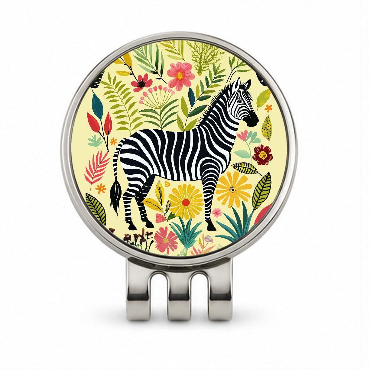 Zebra Floral Flowers Motif Golf Hat Clip with Ball Marker