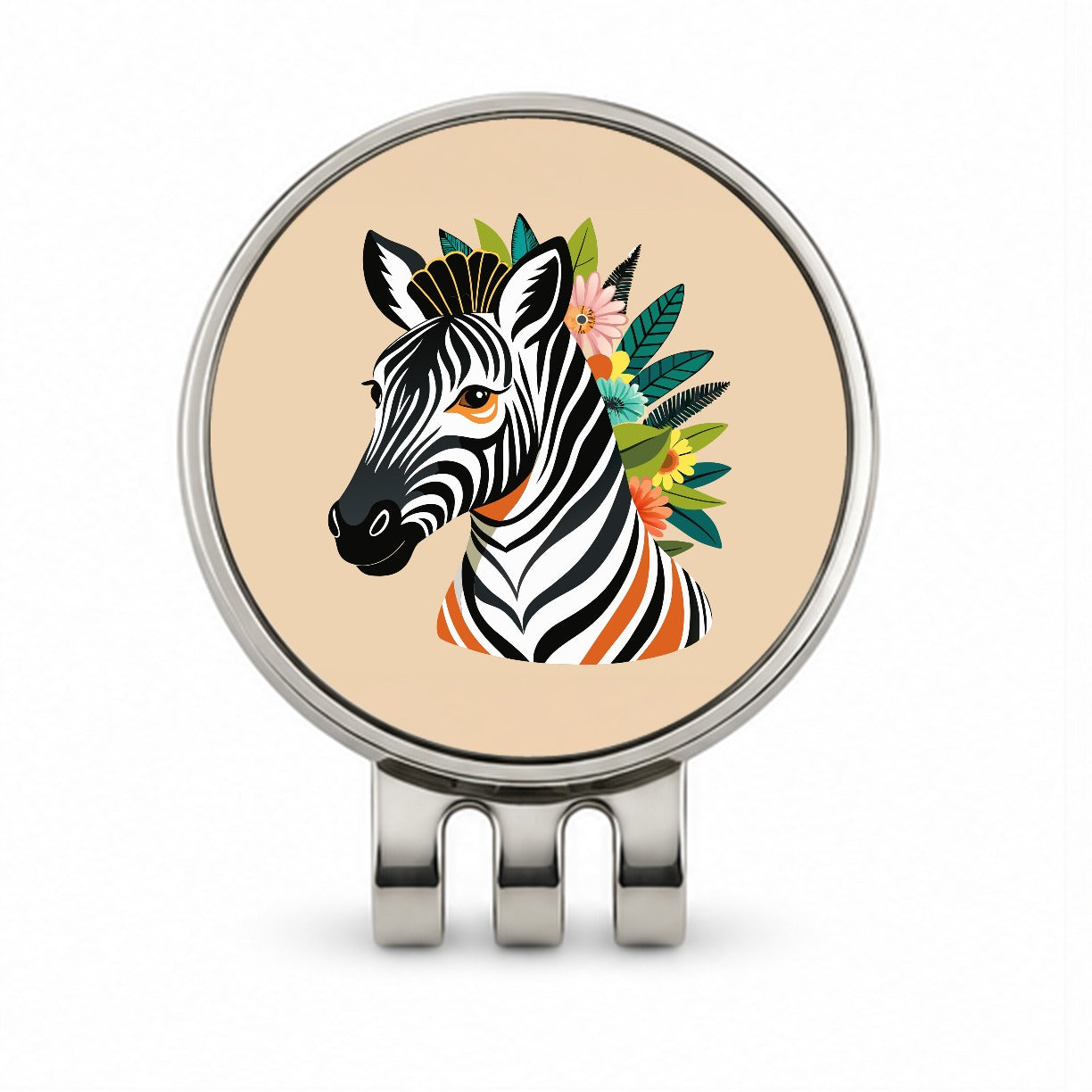 Zebra Head Floral Flowers Golf Hat Clip with Ball Marker