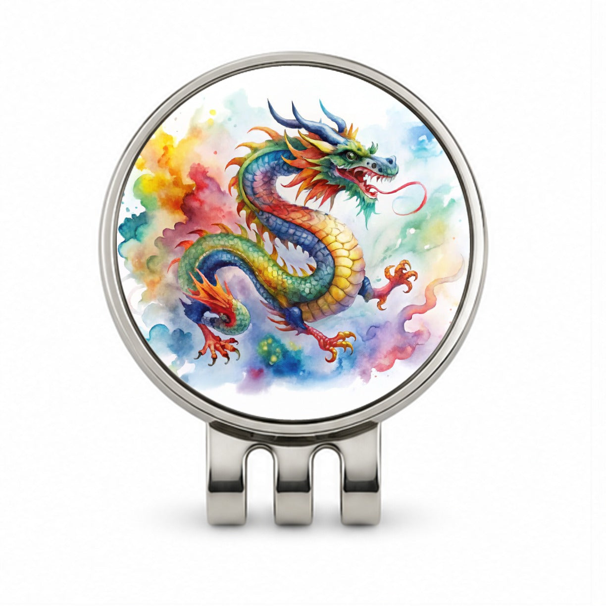 Asian Dragon Watercolor Design Golf Hat Clip with Ball Marker