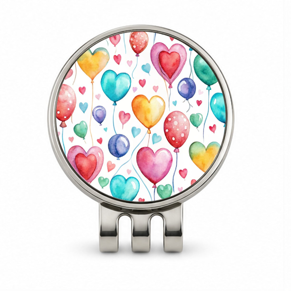 Balloons Hearts Colorful Watercolor Birthday Golf Hat Clip with Ball Marker