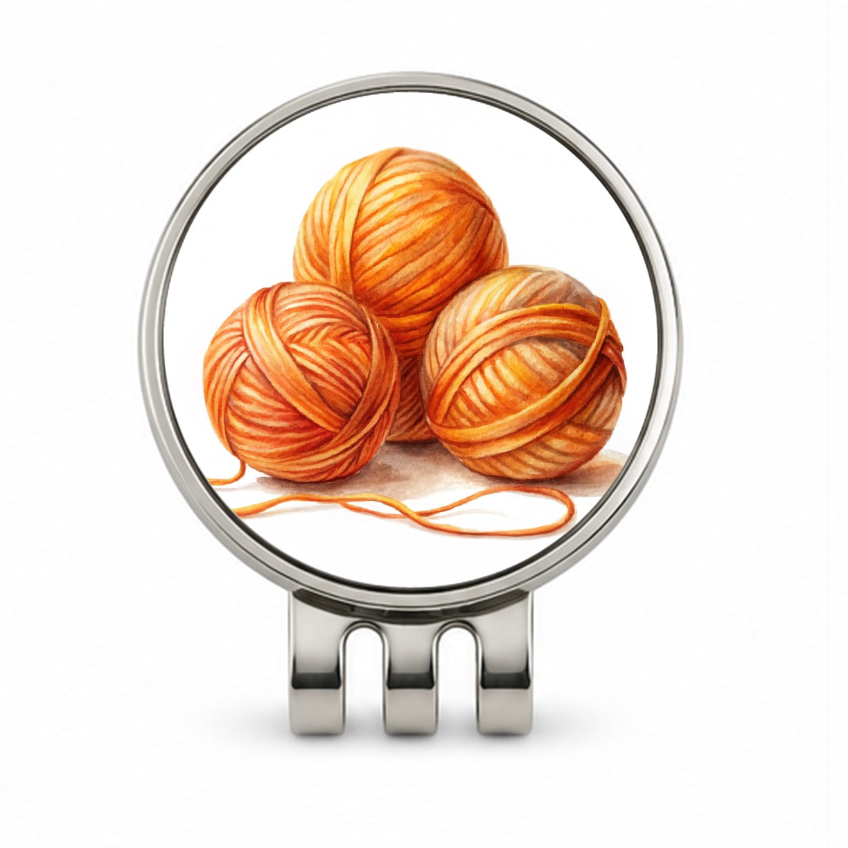 Balls Of Orange Yarn Knitting Crochet Watercolor Golf Hat Clip with Ball Marker
